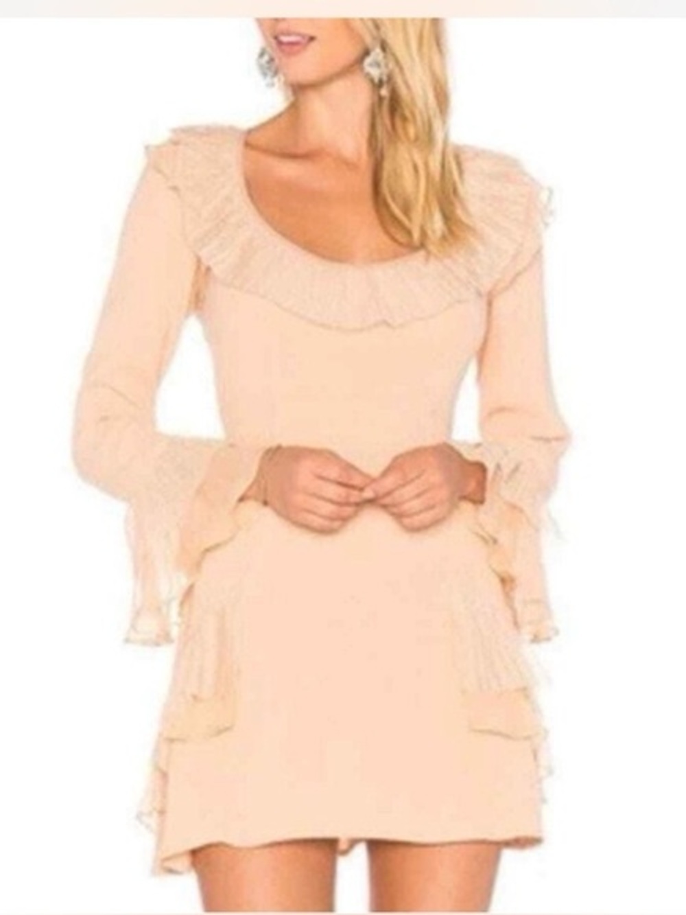 For Love & Lemons NWT Blush Pleated Ruffle Long Sleeve Mini Dress Size L